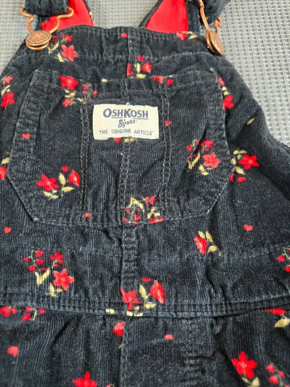 OshKosh B'gosh Corduroy Overalls 2T Floral Red Lining